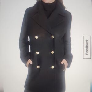 Halston Heritage Black Double Breasted Pea Coat with Gold Buttons Size S